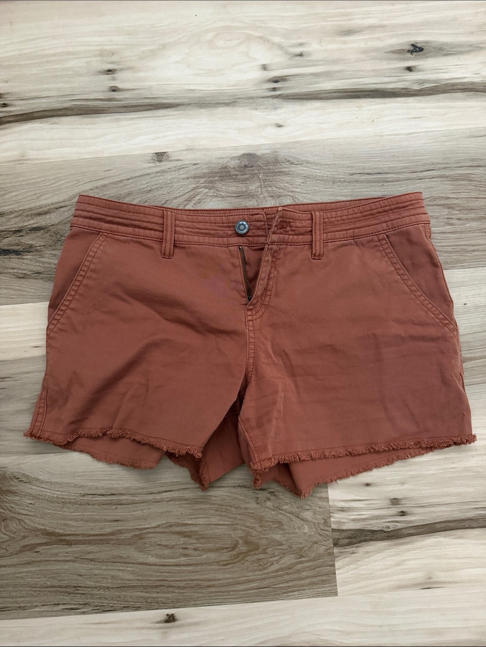 Prana Rust Orange Frayed Hem Jean Shorts